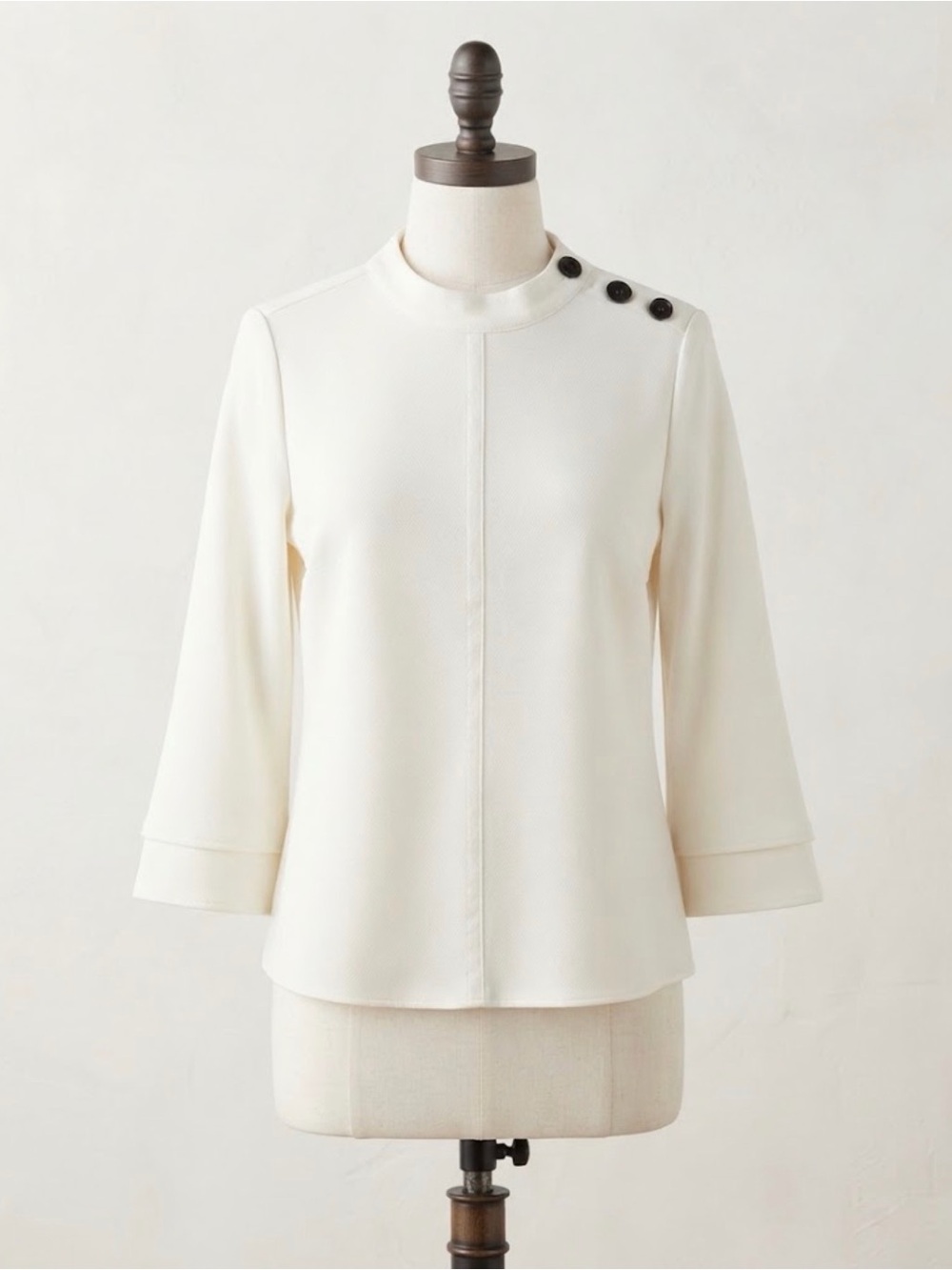 Vince Camuto Cream Button-Shoulder Long Sleeve Top